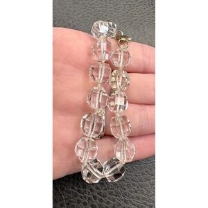 Vintage Art Deco Clear Faceted Rock Crystal Bead Bracelet Sterling Lobster Clasp